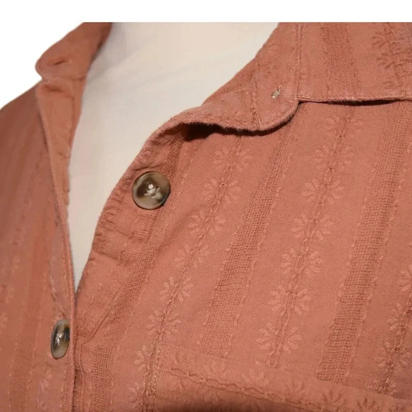 LOFT Terracota Embroidered Boho Long Sleeve Buttoned Blouse Gauzy M - Picture 6 of 9